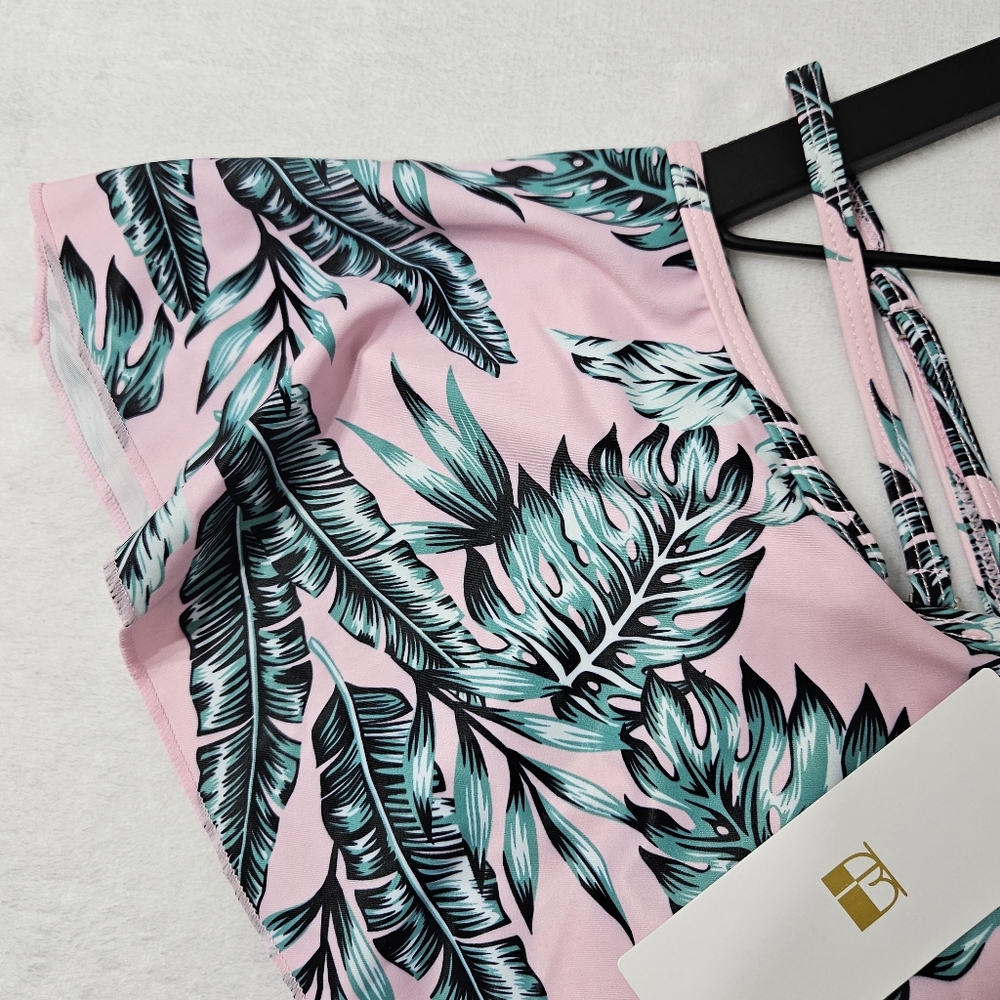 NWT maternity pink tropical one-piece swimsuit adjustable removable straps Lg - Picture 5 of 10